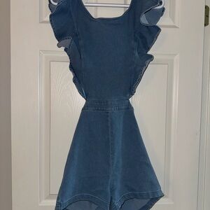 Fashion Nova Light Blue Denim Romper